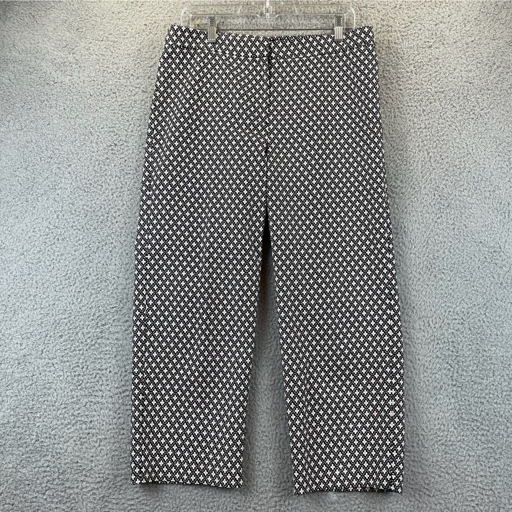 J Jill Capri Pants 12 Black Minimalist Stretchy Geometric Flower All-Over Career